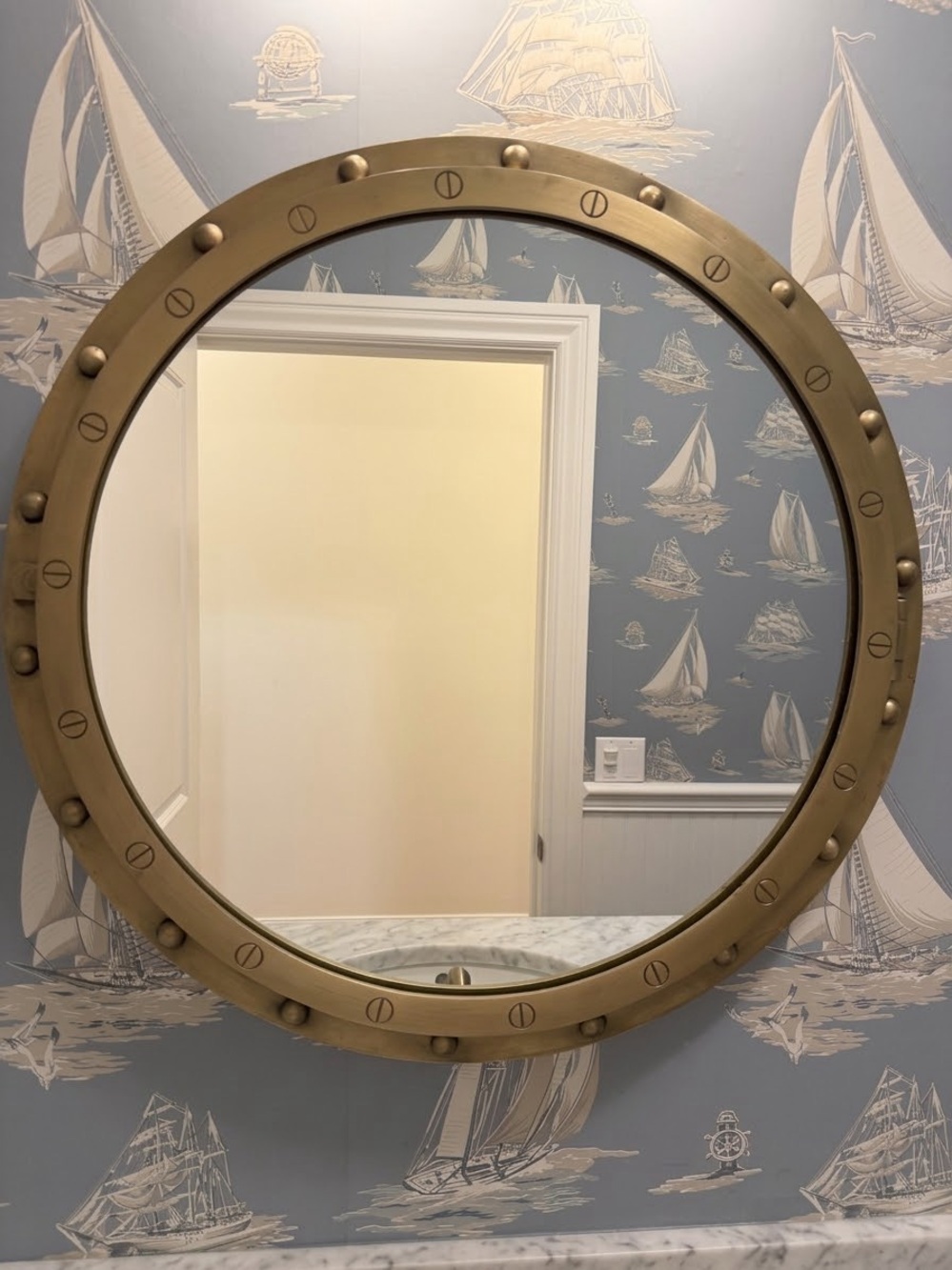 Brass Round Porthole Wall Mirror - Elegant Gold Accent